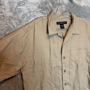 Statements Men Linen Button Shirt L Neutral Camp Outdoors Granola Minimalist